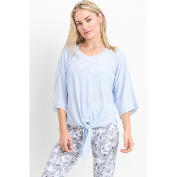 Mono B Tops - Tie Front Ribbed V-Neck Tee